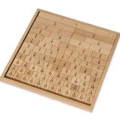 Bruchrechen-Blöcke, linear, aus Holz, 78-tlg. im Rahmen