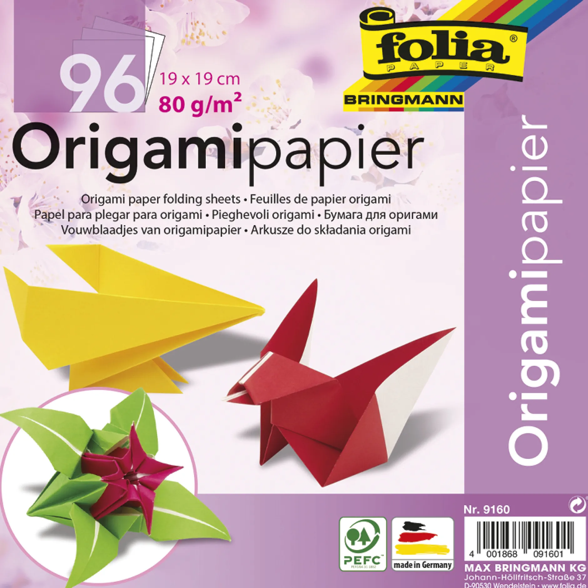 Faltblätter aus Origamipapier 19x19 cm, 96 Blatt