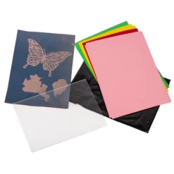 Farbiges Foto-Solarpapier DIN A 5 mit Fixierscheibe (pink, grün, gelb, rot), 16 Blatt