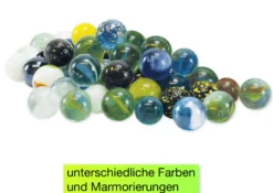Glas-Murmeln "Faszination" in Box, 144 Stück, ca. 16 mm ø