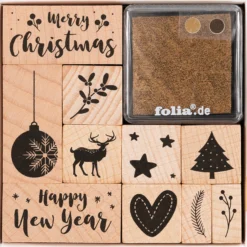 Holzstempel "Christmas", 12-tlg.