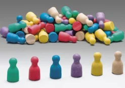 Satz Spielfiguren aus RE-Wood, farbig sortiert, 24 mm, 60 Stück