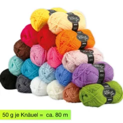 Set Polyacryl-Garn 3-fädig, 20 Farben à 50 g