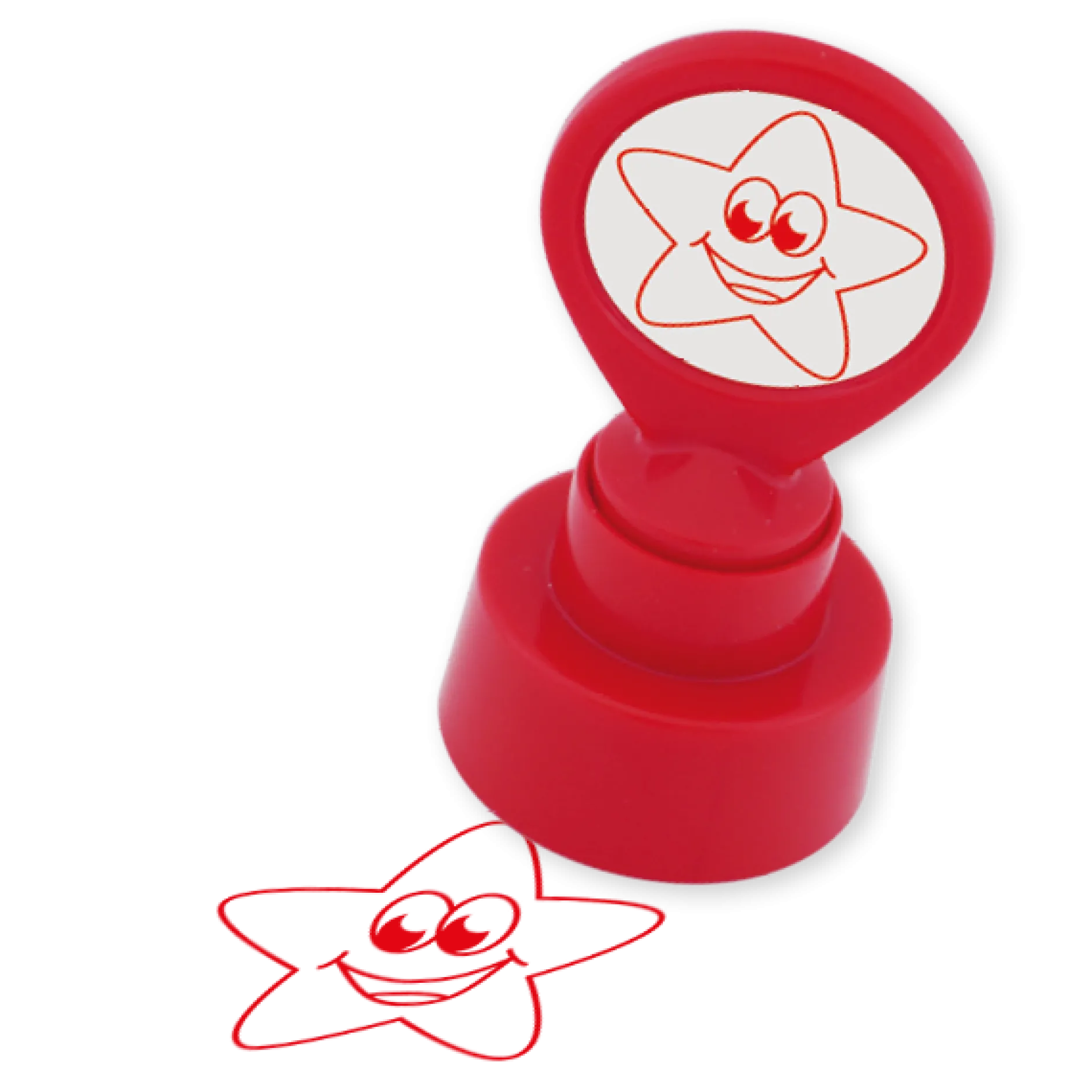 Siebdruck-Stempel "Perpetuum" rund "Stern lachend"