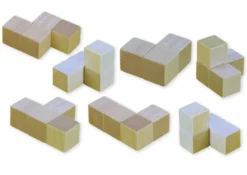 Soma-Holz-Würfel 60x60 mm, 7 Würfelfiguren in Beutel