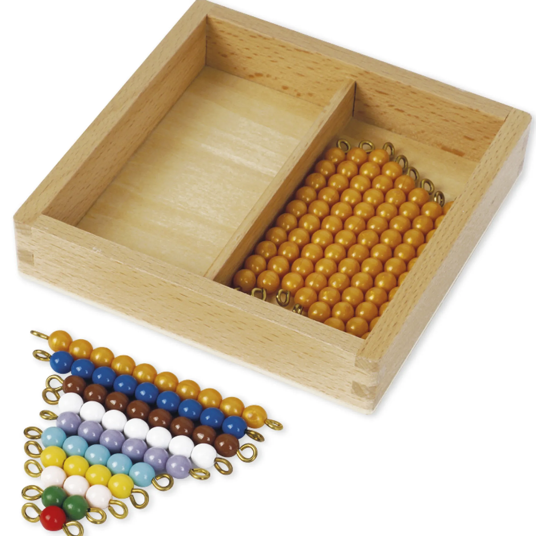 TimeTEX Kasten mit farbiger Perlentreppe und Zehnerstangen, lose Perlen "Montessori Premium"