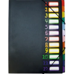 TimeTEX Tisch-Fächermappe 1-12 A4, farbig mit Verschlussgummi