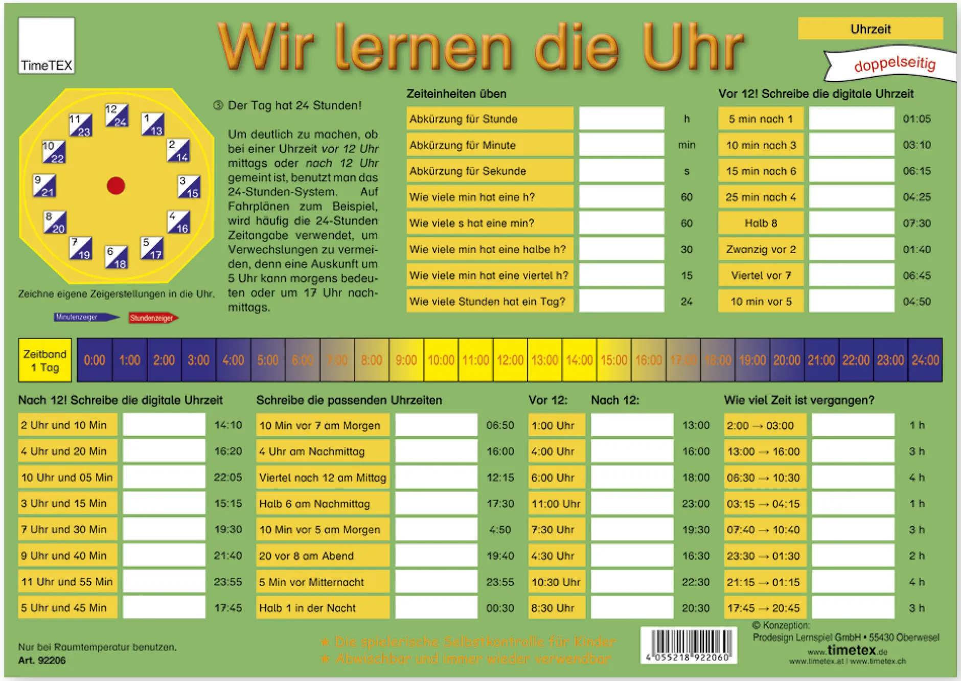 TimeTEX Zaubertafel "Wir lernen die Uhr"