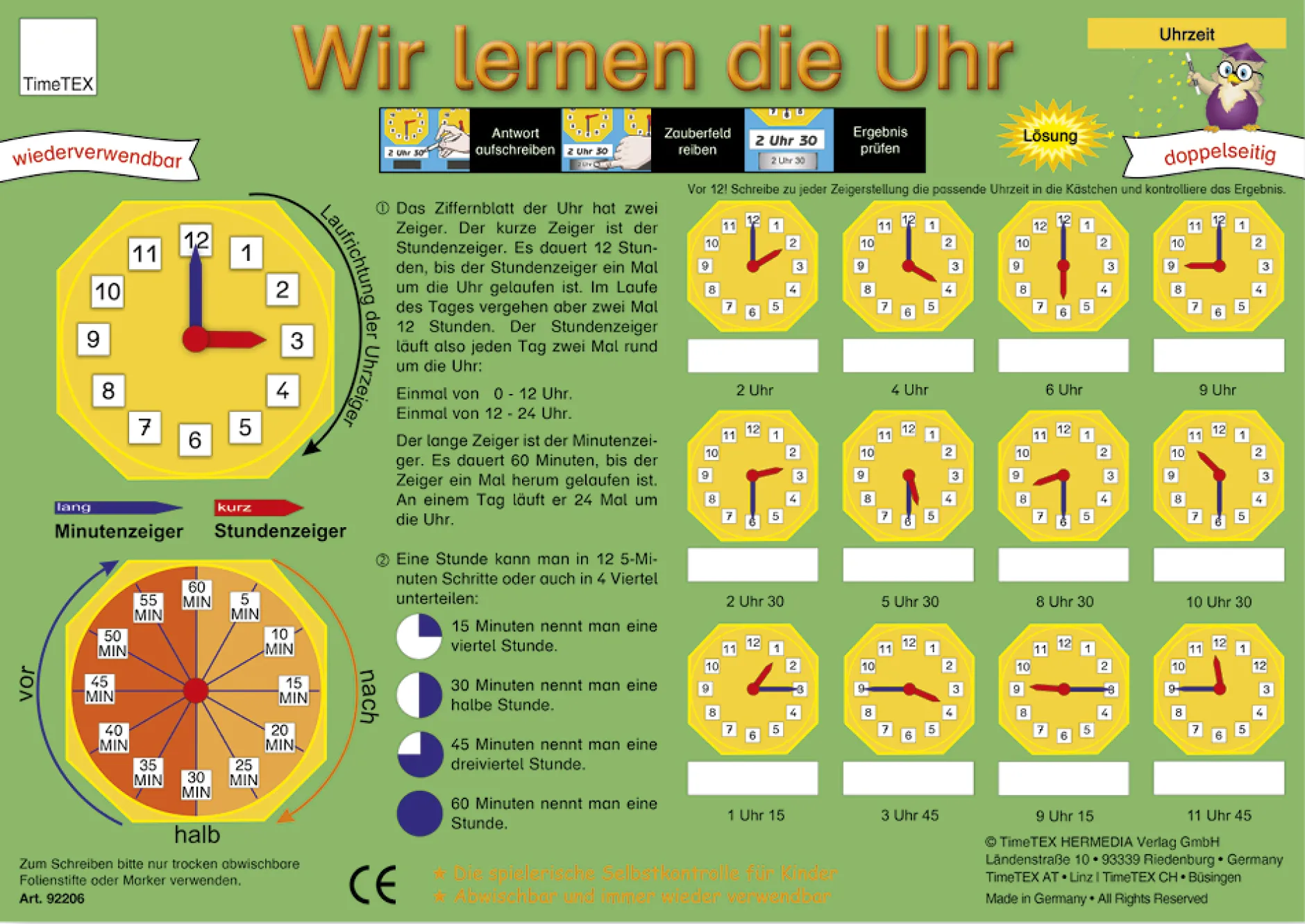 TimeTEX Zaubertafel "Wir lernen die Uhr"