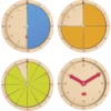 Zeit- und Bruchrechen-Uhr aus Holz, 22,5 cm ø, 19-tlg.
